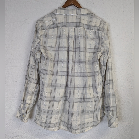 Banana Republic Dillon Shirt Button Up White Silver Plaid Holiday Womens Medium - Picture 4 of 8